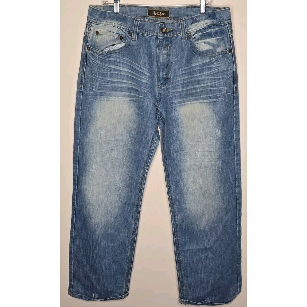 Halifax Men's Jeans 36x32‎ Wide Leg Baggy Thick Stitch Flap Pockets Vintage Y2K